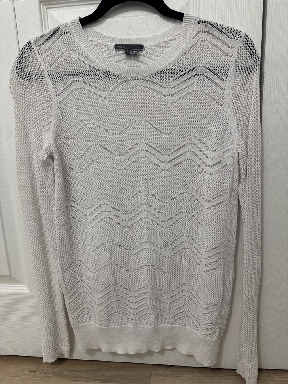 Vince White Openwork Chevron Knit Top